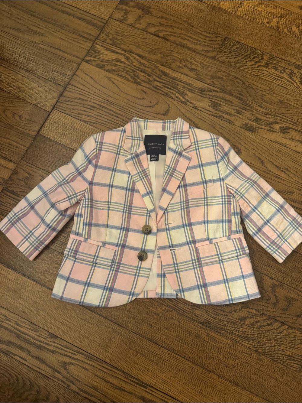 Janie and Jack Pastel Pink and blue Plaid Blazer 3-6 months